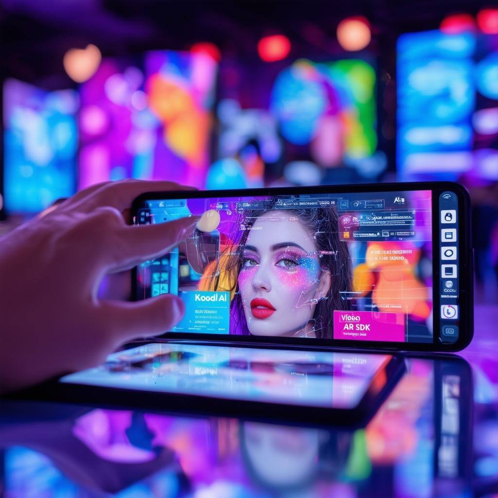 The image features a sleek, modern workspace showcasing an interactive digital interface displaying Koodall AIs offerings-1